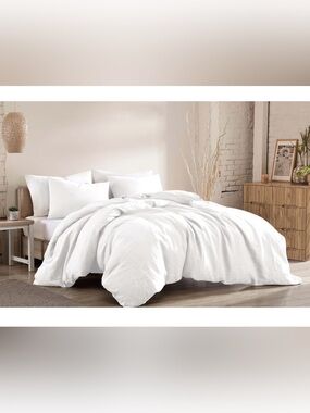 Linen Cotton Comforter Set Loft Washed Queen Urban Collection Natural White